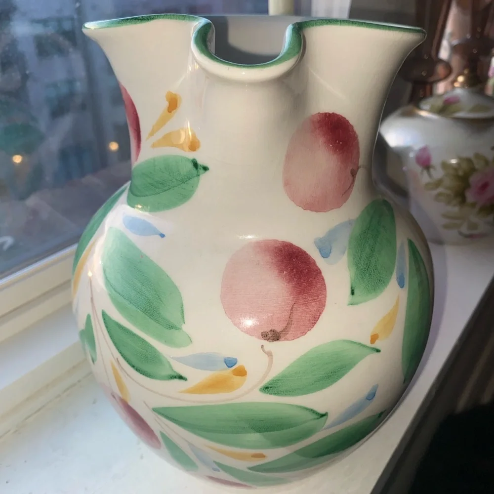 Crate & Barrel Brillante Floral Ceramic Pitcher 65oz Hand Painted Made in Italy